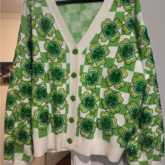 Queen of Sparkles Beaded Shamrock Cardigan - Picture 1 of 1